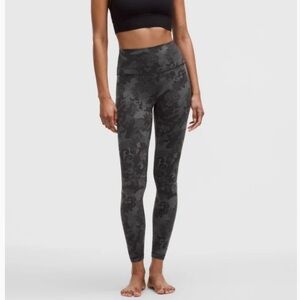 Lululemon High-Rise Align Leggings 25”. Size 6. Black w/ Grey Lace Design.